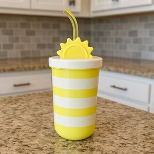 Yellow Sunshine Striped Kids Cup with Straw – Leak-Resistant Tumbler